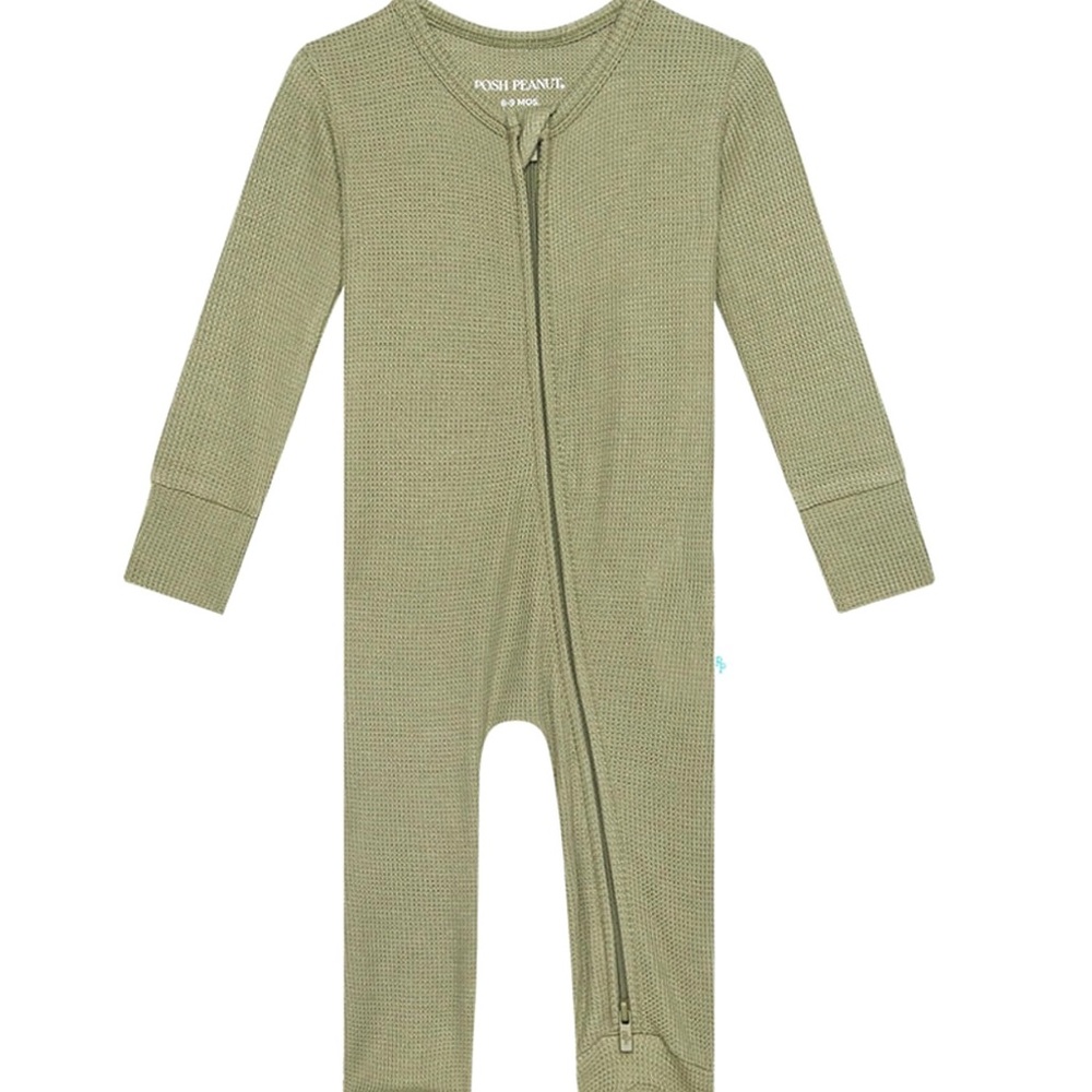 Posh peanut waffle zipper footie in zaytoon
